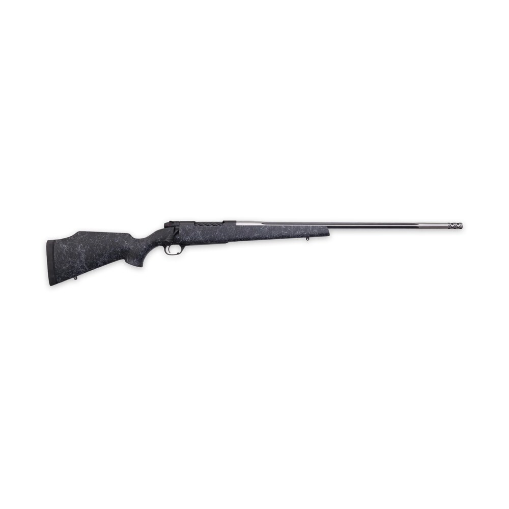 weatherby mam01n340wr8b mark v accumark 340 wby mag 3+1 26" spun stainless w/graphite black cerakote fluted threaded barrel, graphite black cerakote steel drilled & tapped receiver, matte black w/spid Weatherby MAM01N340WR8B Mark V Accumark 340 WBY Mag 3+1 26" Spun Stainless Sports South item 191234