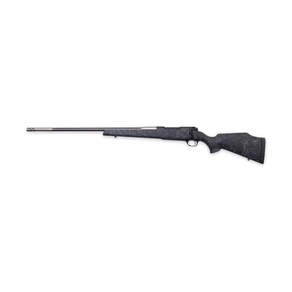 weatherby mam01n7mmpl8b mark v accumark full size 7mm prc 3+1 26" spun stainless w/graphite black cerakote fluted threaded barrel, graphite black cerakote steel drilled & tapped receiver, matte black Weatherby MAM01N7MMPL8B Mark V Accumark Full Size 7mm PRC 3+1 26" Spun Stainless Sports South item 191235