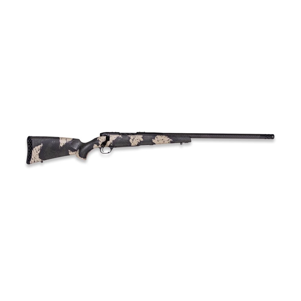 weatherby mgs01n300pr4b mark v backcountry guide 300 prc 3+1 22" carbon fiber fluted threaded barrel, black cerakote steel drilled & tapped receiver, black w/olive green & backpack accents fixed peak Weatherby MGS01N300PR4B Mark V Backcountry Guide 300 PRC 3+1 22" Carbon Fiber Fluted Threaded Sports South item 191248