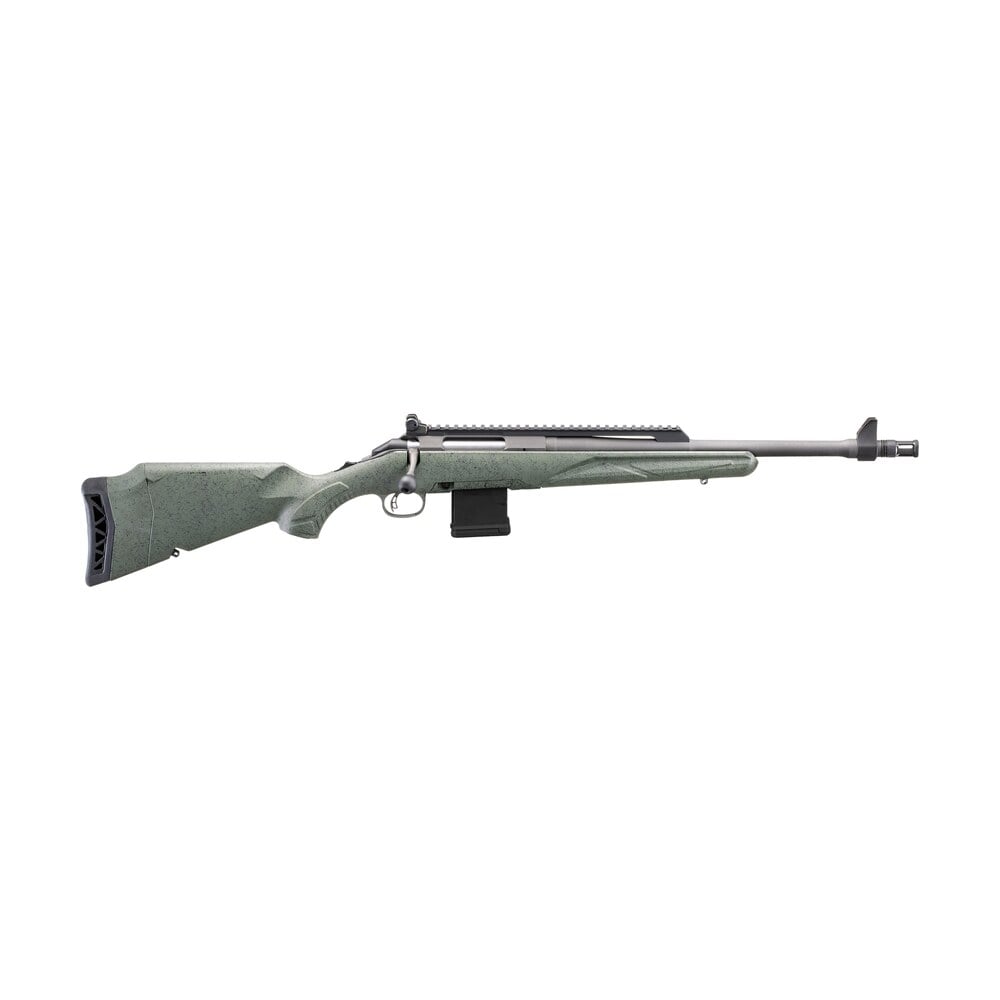 ruger 46965 american ii scout 5.56 nato 10+1 16.10" cobalt cerakote threaded barrel, alloy steel receiver w/scope rail, leaf green splatter adj lop synthetic stock Ruger 46965 American II Scout 5.56 NATO 10+1 16.10" Cobalt Cerakote Threaded Sports South item 191377