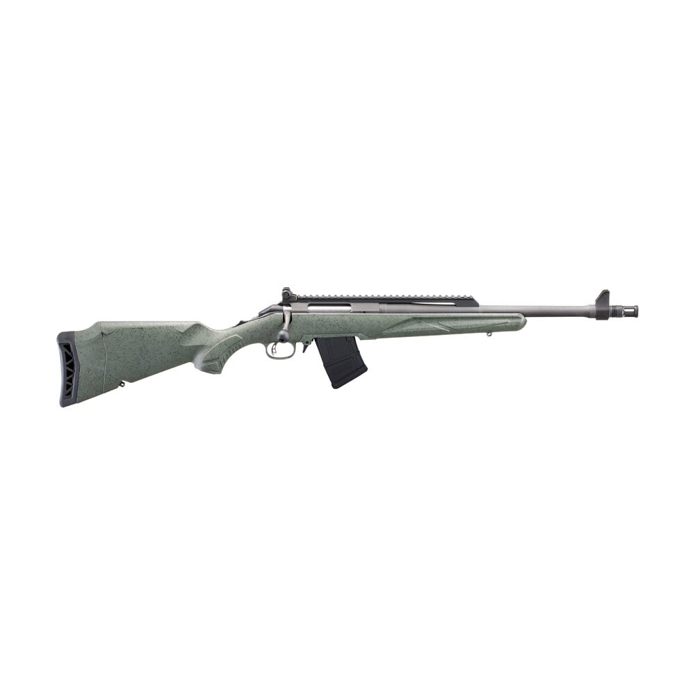 ruger 46966 american ii scout 7.62x39mm 10+1 16.10" cobalt cerakote threaded barrel, alloy steel receiver w/scope rail, leaf green splatter adj lop synthetic stock Ruger 46966 American II Scout 7.62x39mm 10+1 16.10" Cobalt Cerakote Threaded Sports South item 191378