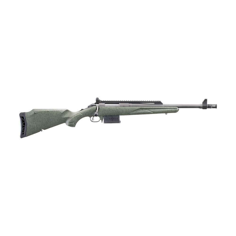 ruger 46967 american ii scout 308 win 5+1 16.10" cobalt cerakote threaded barrel, alloy steel receiver w/scope rail, leaf green splatter adj lop synthetic stock Ruger 46967 American II Scout 308 Win 5+1 16.10" Cobalt Cerakote Threaded Sports South item 191379