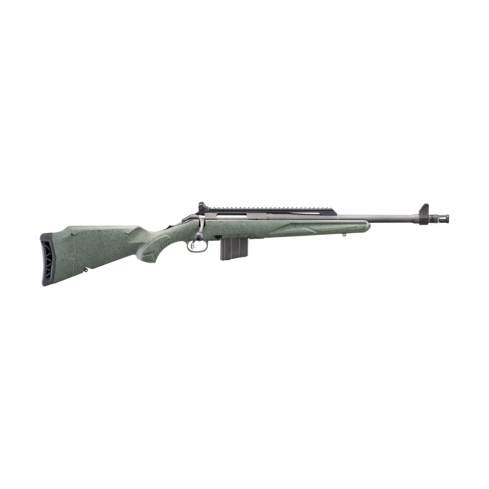 ruger 46968 american ii scout 350 legend 5+1 16.10" cobalt cerakote threaded barrel, alloy steel receiver w/scope rail, leaf green splatter adj lop synthetic stock Ruger 46968 American II Scout 350 Legend 5+1 16.10" Cobalt Cerakote Threaded Sports South item 191380