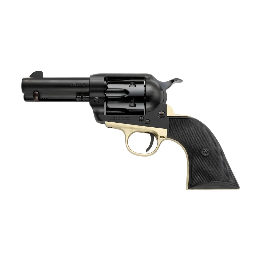 pietta pfi38alloybr312cb 38 super 6 shot 10rd shot 3.50" matte black alloy steel frame w/brass backstrap & trigger guard, black checkered grip Pietta PFI38ALLOYBR312CB 38 Super 6 Shot 10rd Shot 3.50" Matte Black Alloy Steel Frame Sports South item 191737
