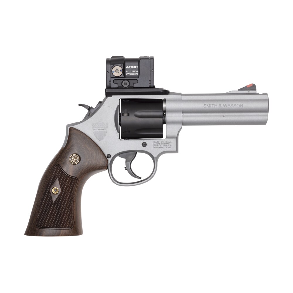 smith & wesson 14635 model 686 spec r bundle 357 mag/38 special +p 7 shot, 4.13" titanium cerakote powerport stainless steel vented barrel & frame, black pvd cylinder, checkered wood grip, aimpoint ac Smith & Wesson 14635 Model 686 SPEC R Bundle 357 Mag/38 Special +P 7 Shot, 4.13" Titanium Sports South item 191965