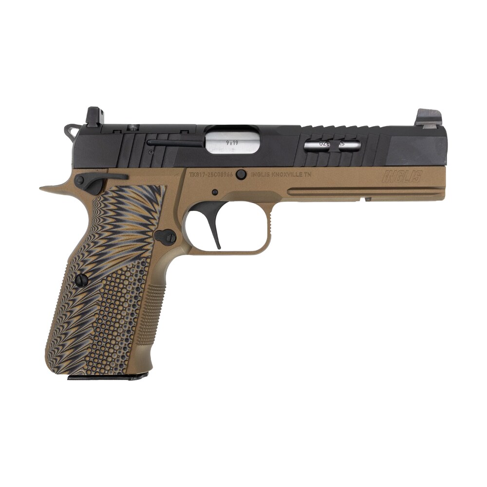 inglis 1200014 2035 9mm luger 15+1 4.70" hard chrome plated barrel, black cerakote carbon steel optic cut/serrated slide, burnt bronze cerakote steel frame w/accessory rail & beavertail, dpp footprin Inglis 1200014 2035 9mm Luger 15+1 4.70" Hard Chrome Plated Sports South item 192234