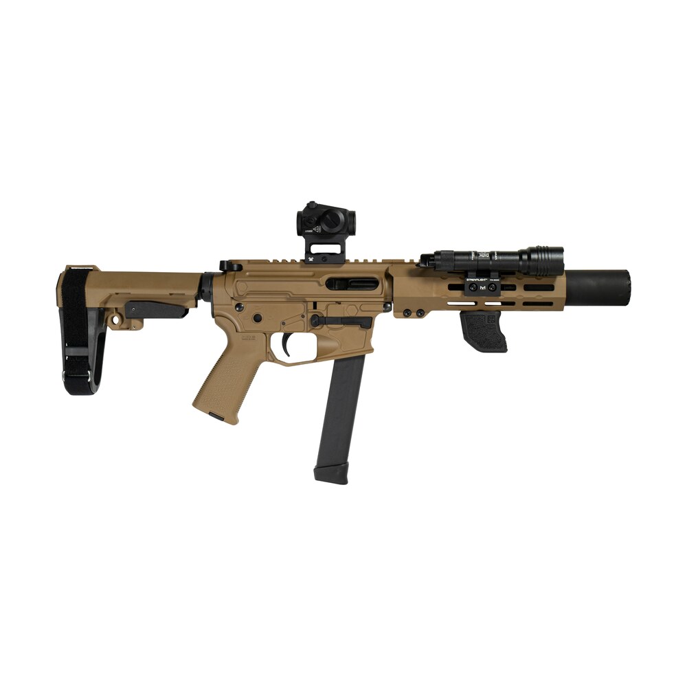 shark coast tactical scc06728spfde9 d sneeky pete deluxe w/optic 9mm luger 30+1 5.50" black melonite threaded barrel, flat dark earth cerakote receiver, sb tactical sba3 brace, vortex crossfire red do Shark Coast Tactical SCC06728SPFDE9-D Sneeky Pete Deluxe Sports South item 192520