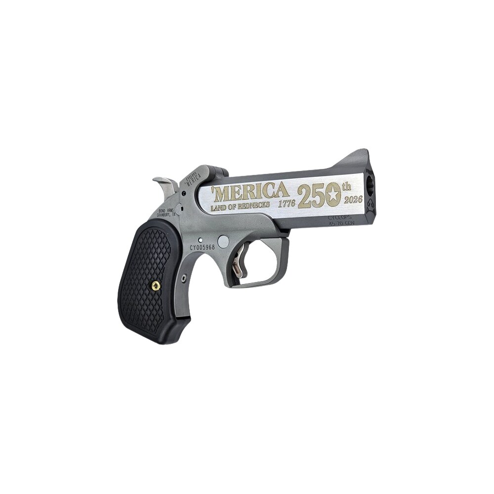bond arms bacy 250th 45 70 america 250th anniversary 45 70 gov 1 shot 4.25" rough matte engraved rough stainless steel frame black b6 resin grips right hand Bond Arms BACY-250TH-45-70 America 250th Anniversary 45-70 Gov 1 Shot 4.25" Rough Matte Sports South item 192890