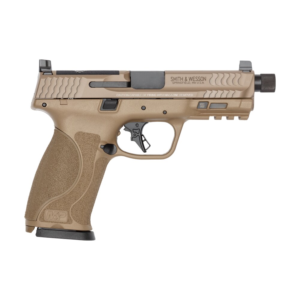 smith & wesson 14832 m&p9 m2.0 sports south exclusive 9mm luger 23+1 4.72" black armornite threaded barrel, flat dark earth cerakote stainless steel optic ready/serrated slide, flat dark earth polymer Smith & Wesson 14832 M&P9 M2.0 Sports South Exclusive 9mm Luger 23+1 4.72" Black Sports South item 193622
