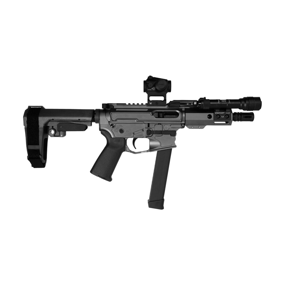 shark coast tactical gnpcc00696 night bundle 9mm luger 30+1 5" threaded barrel, aluminum receiver w/picatinny rail, m lok handguard, polymer sb tactical sba3 brace, vortex crossfire red dot, streamlig Shark Coast Tactical GNPCC00696 Night Bundle 9mm Luger 30+1 5" Threaded Sports South item 193718