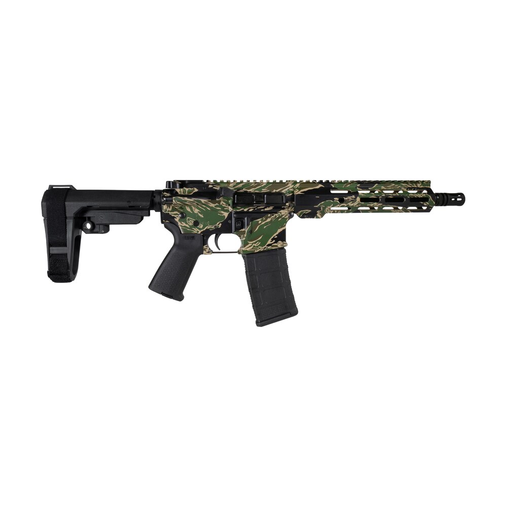 shark coast tactical scc07305tgr p tiger stripe 5.56 nato 30+1 black nitride threaded barrel, aluminum receiver w/picatinny rail, m lok handguard, polymer sb tactical sba3 brace, magpul moe grip, righ Shark Coast Tactical SCC07305TGR-P Tiger Stripe 5.56 NATO 30+1 Black Nitride Threaded Sports South item 193728