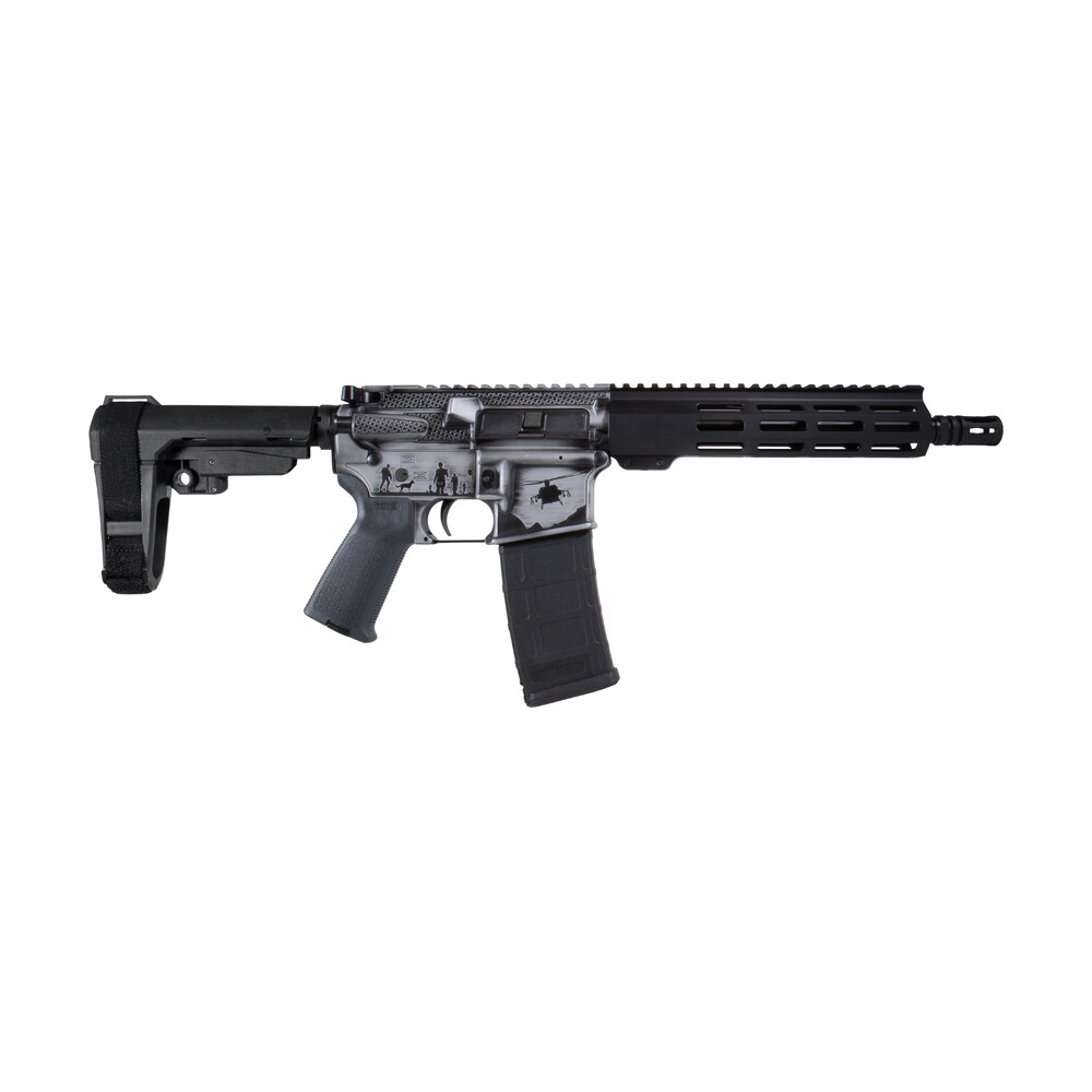 shark coast tactical scc07435milgy p military 5.56 nato 30+1 10.50" black nitride threaded barrel, aluminum receiver w/picatinny rail, m lok handguard, polymer sb tactical sba3 brace, magpul moe grip, Shark Coast Tactical SCC07435MILGY-P Military 5.56 NATO 30+1 10.50" Black Nitride Threaded Sports South item 193732