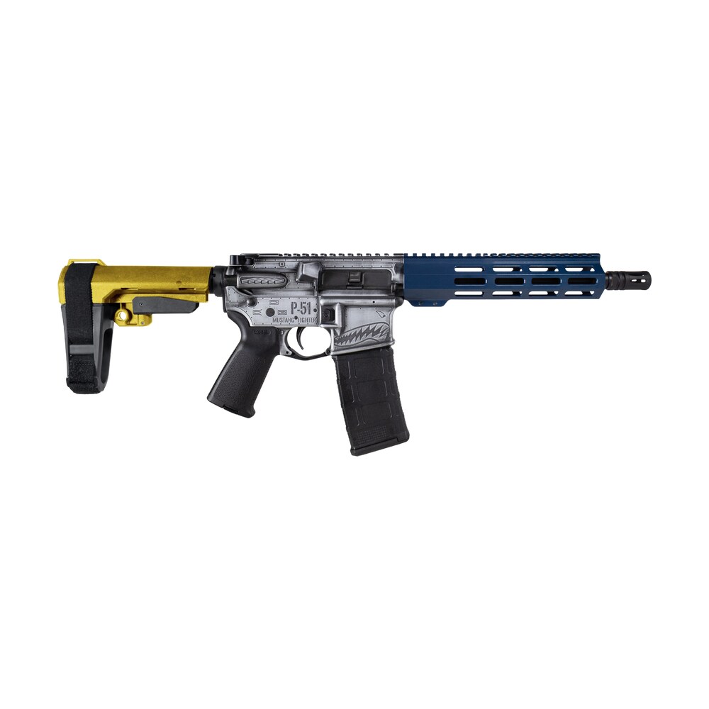 shark coast tactical scc07442p51 p p 51 mustang 5.56 nato 30+1 10.50" black nitride threaded barrel, aluminum receiver w/picatinny rail, m lok handguard, polymer sb tactical sba3 brace, magpul moe gri Shark Coast Tactical SCC07442P51-P P-51 Mustang 5.56 NATO 30+1 10.50" Black Nitride Threaded Sports South item 193733