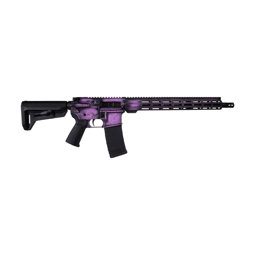 shark coast tactical 300 133 1000 25 valkyrie 5.56 nato 30+1 16" black melonite threaded barrel, distressed purple cerakote w/norse engraving aluminum receiver w/picatinny rail, m lok handguard, magpu Shark Coast Tactical 300-133-1000-25 Valkyrie 5.56 NATO 30+1 16" Black Melonite Threaded Sports South item 193759