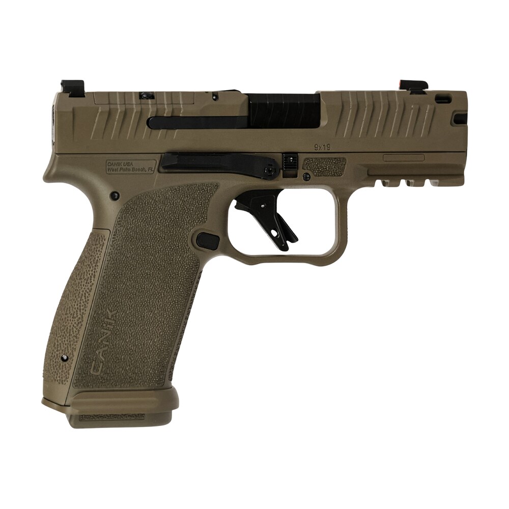 canik hg8328d n mete mc9 prime 9mm luger 17+1 3.64" black compensated barrel, flat dark earth cerakote steel optic ready/serrated slide, fde polymer frame w/picatinny rail, textured grip Canik HG8328D-N Mete MC9 Prime 9mm Luger 17+1 3.64" Black Compensated Sports South item 193789