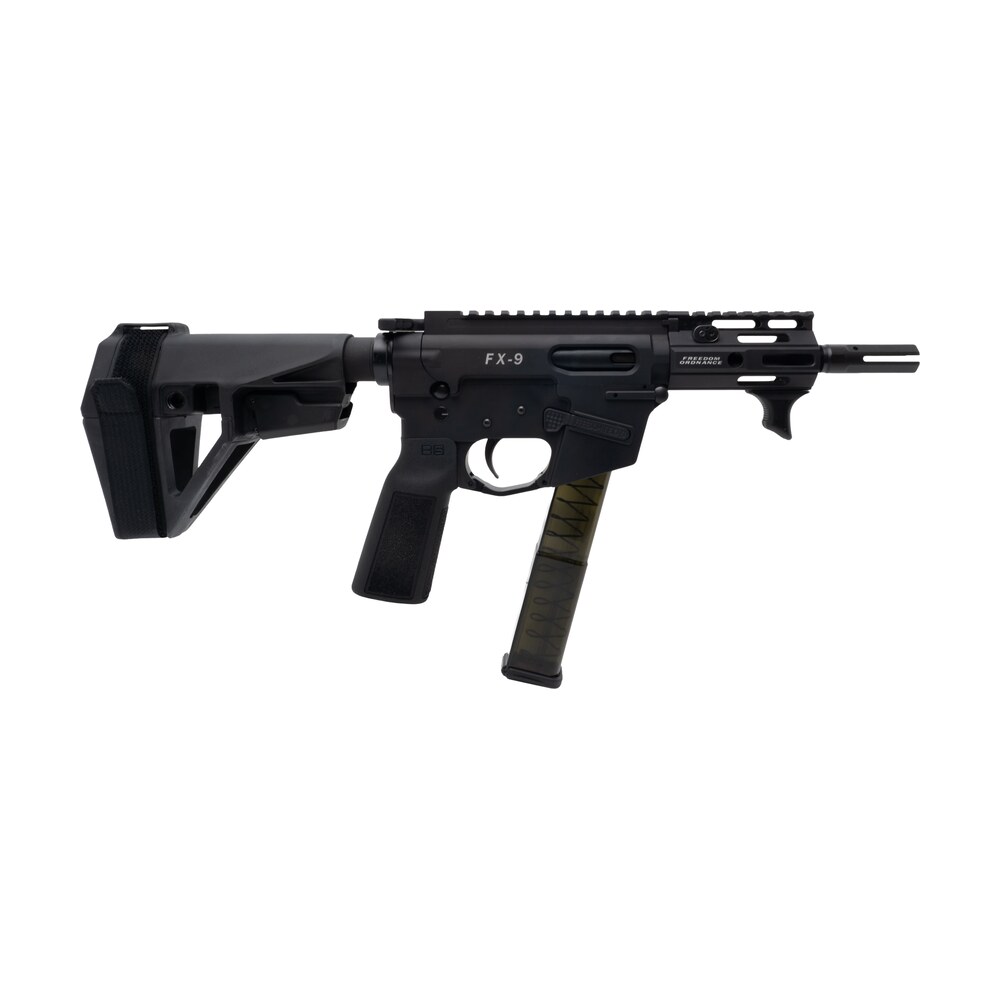 freedom ordance fx9p4e blk fx9p elite 9mm luger 4" black nitride threaded barrel, black anodized aluminum receiver w/picatinny rail, m lok handguard, black polymer sb tactical sba5 brace, black polyme Freedom Ordance FX9P4E-BLK FX9P Elite 9mm Luger 4" Black Nitride Threaded Sports South item 194048