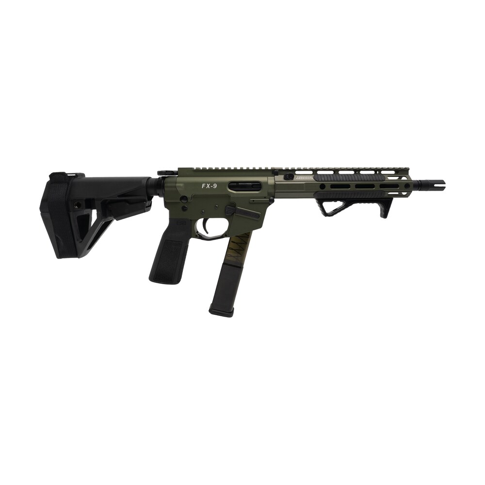 freedom ordance fx9p10e odg fx9p elite 9mm luger 10" black nitride threaded barrel, od green anodized aluminum receiver w/picatinny rail, m lok handguard, black polymer sb tactical sba5 brace, black p Freedom Ordance FX9P10E-ODG FX9P Elite 9mm Luger 10" Black Nitride Threaded Sports South item 194056
