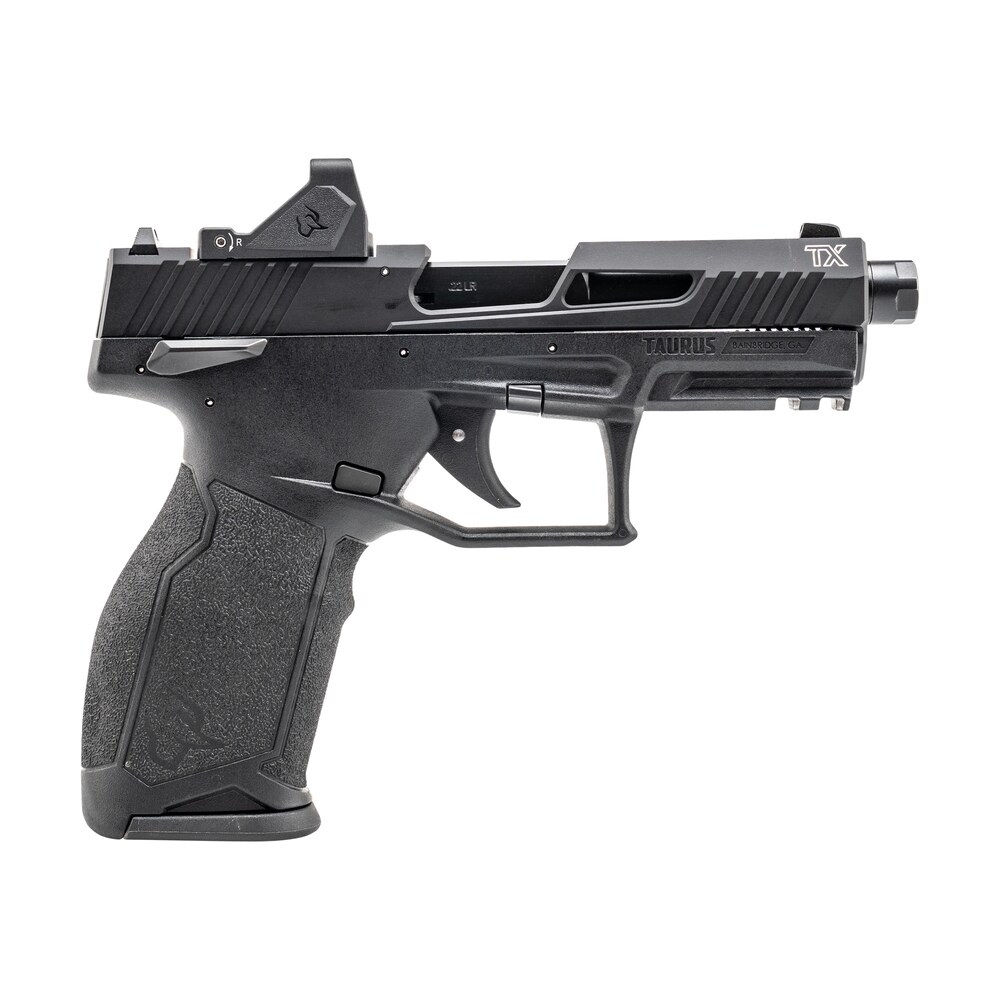 taurus 1 2tx22p141 rd tx22 w/optic full size frame 22 lr 16+1 22+1 4.60"matte black threaded barrel, black hard coat anodized serrated w/optic slide, black polymer frame w/picatinny rail, textured gri Taurus 1-2TX22P141-RD TX22 Sports South item 194209