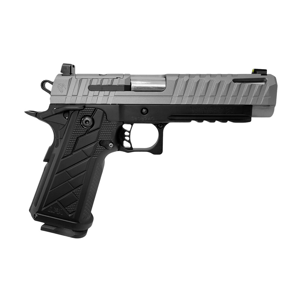 live free armory hg8641 n apollo 11 v2 full size frame 9mm luger 18+1 4.90" stainless barrel, gray cerakote steel optic cut/serrated slide, black cerakote steel frame w/beavertail & picatinny rail, bl Live Free Armory HG8641-N Apollo 11 V2 Full Size Frame 9mm Luger 18+1 4.90" Stainless Sports South item 194404