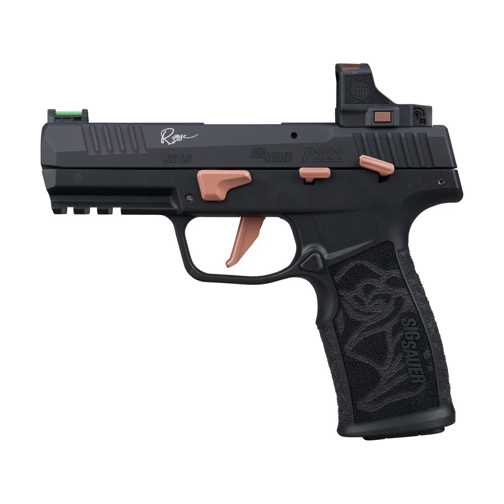 sig sauer 322crosers p322 rose w/optic 22 lr 20+1 4" black barrel, black anodized serrated w/optic slide, black stainless steel frame w/picatinny rail, rose laser engraved black polymer grip, sig rome Sig Sauer 322CROSERS P322 Rose Sports South item 194459