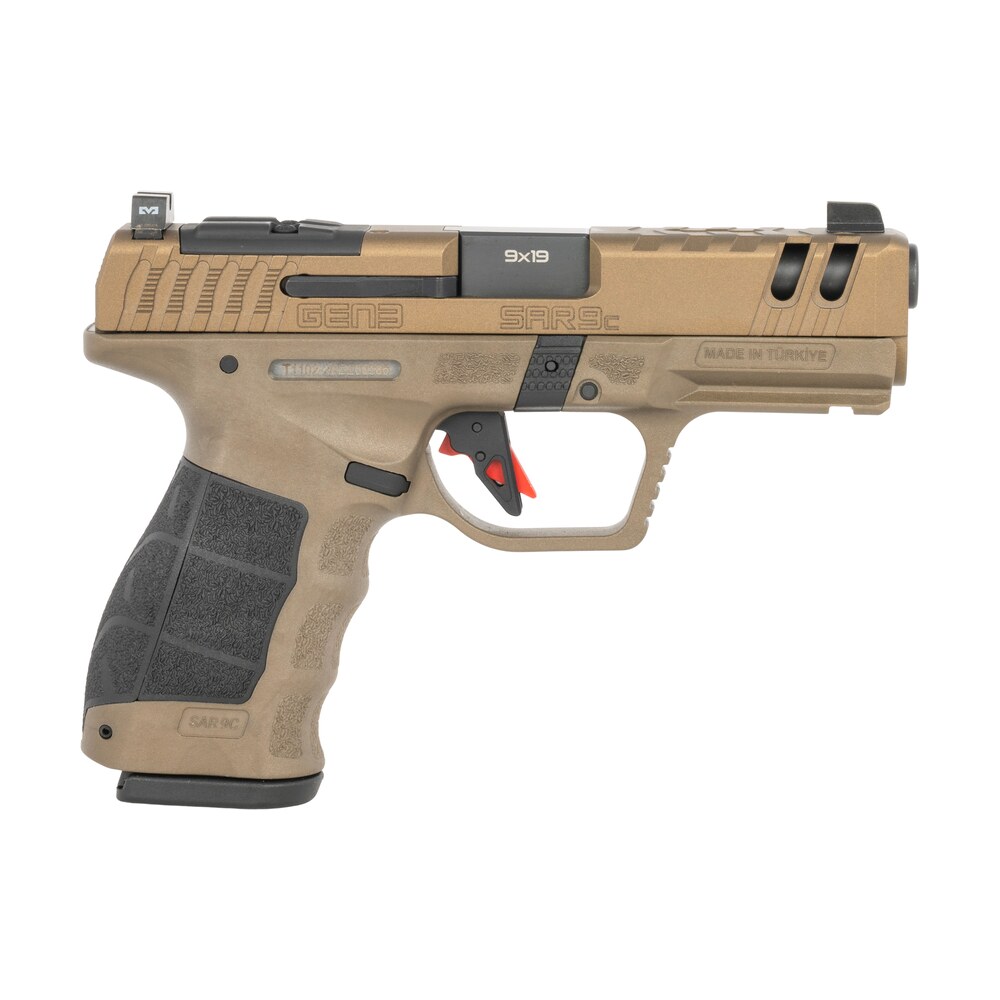sarsilmaz sar9cg3br10 sar9 gen3 compact 9mm luger 10+1 4.10" black barrel, bronze steel optic cut/serrated slide, bronze polymer frame w/picatinny rail, textured grip, rmsc footprint Sarsilmaz SAR9CG3BR10 SAR9 Gen3 Compact 9mm Luger 10+1 4.10" Black Sports South item 194640
