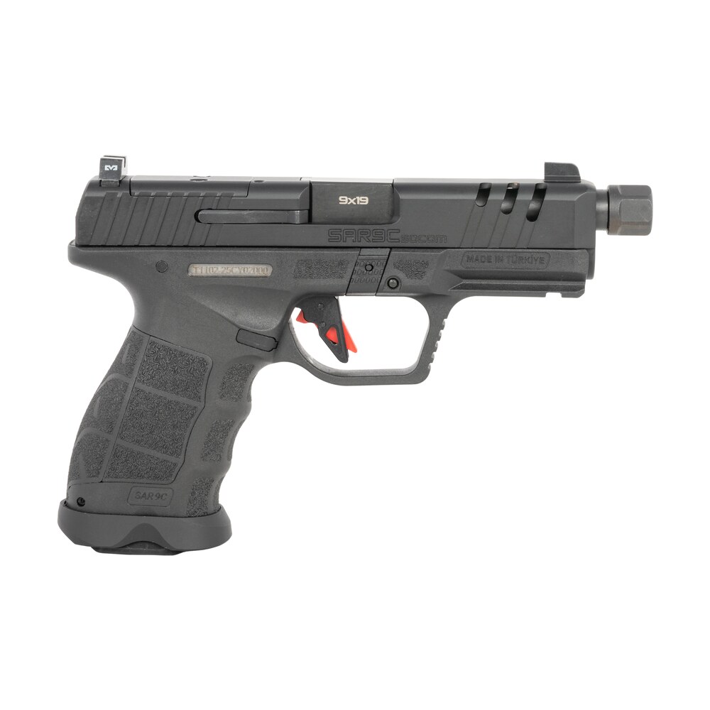 sarsilmaz sar9csocombl10 sar9 socom compact 9mm luger 10+1 4.70" black threaded barrel, black steel optic cut/serrated slide, black polymer frame w/picatinny rail, interchangeable backstrap grip, rmsc Sarsilmaz SAR9CSOCOMBL10 SAR9 SOCOM Compact 9mm Luger 10+1 4.70" Black Threaded Sports South item 194643