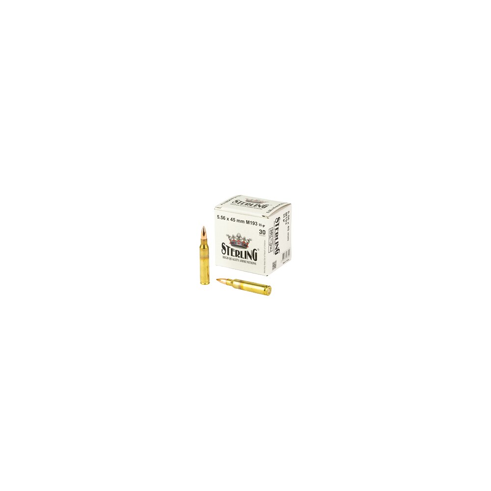 sterling 8698779967222 m193 5.56x45mm nato 55 gr full metal jacket 30 per box/ 50 cs Sterling 8698779967222 M193 5.56x45mm NATO 55 gr Full Metal Jacket 30 Per Box/ 50 Cs Sports South item 195714
