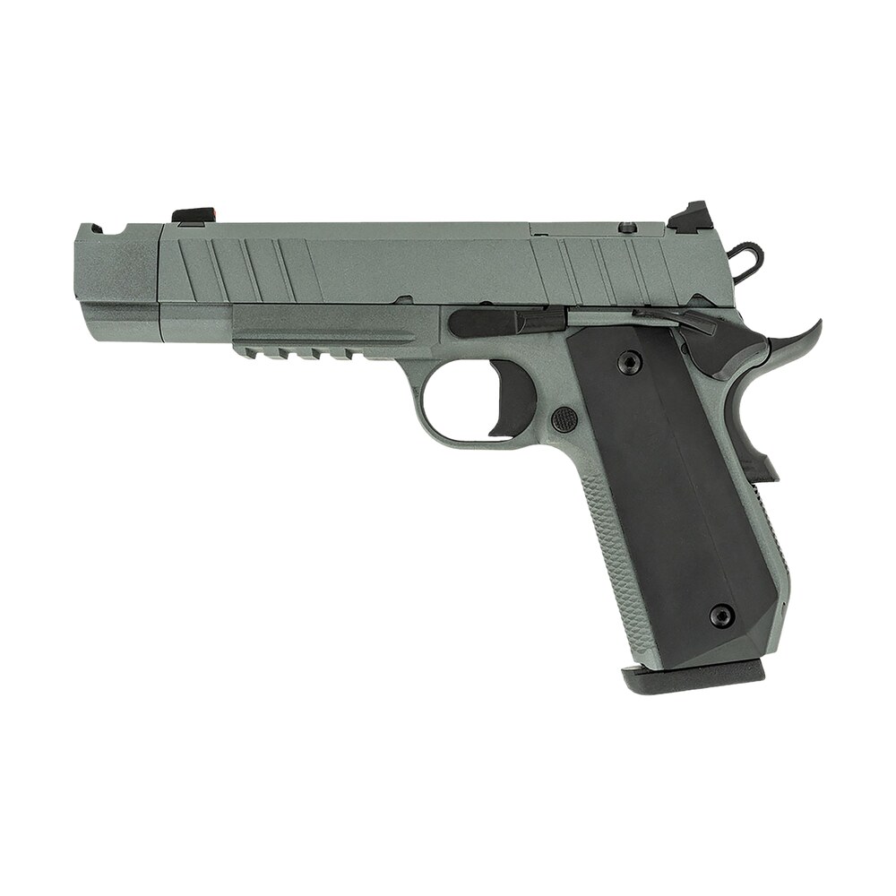 tisas arms 10100135 1911 night stalker carry 45 acp 8+1 4.25" black bull barrel, gray cerakote carbon steel serrated slide, gray cerakote carbon steel frame w/beavertail & picatinny rail, black rubber Tisas Arms 10100135 1911 Night Stalker Carry 45 ACP 8+1 4.25" Black Bull Sports South item 196075