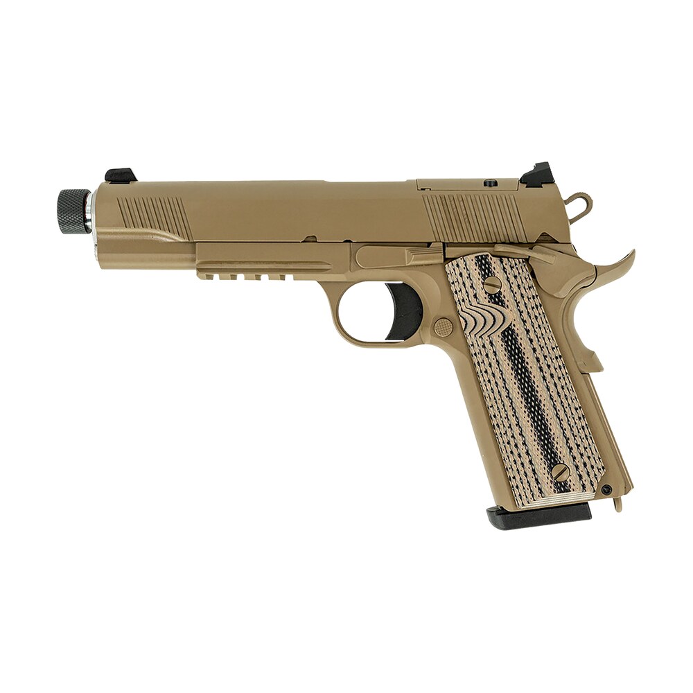 tisas arms 10100565 1911 duty 45 acp 8+1 5" threaded barrel, flat dark earth stainless steel serrated slide & frame w/picatinny rail, g10 grip Tisas Arms 10100565 1911 Duty 45 ACP 8+1 5" Threaded Sports South item 196077