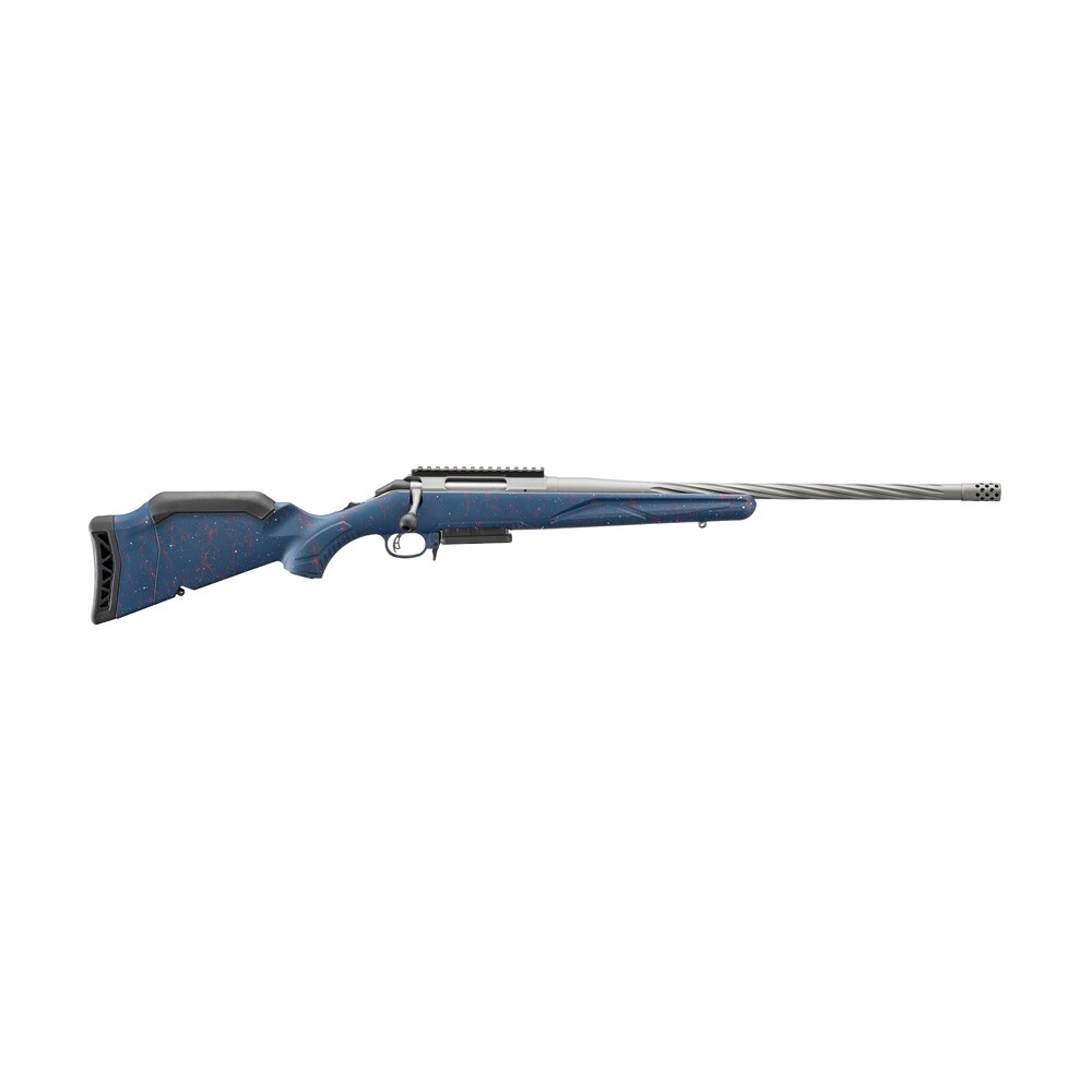 ruger 56931 american ii 250th anniversary 308 win 3+1 20" gun metal gray cerakote spiral fluted threaded barrel, alloy steel receiver w/picatinny rail, liberty blue w/red & white splatter adj comb syn Ruger 56931 American II 250th Anniversary 308 Win 3+1 20" Gun Metal Gray Cerakote Spiral Fluted Sports South item 196198