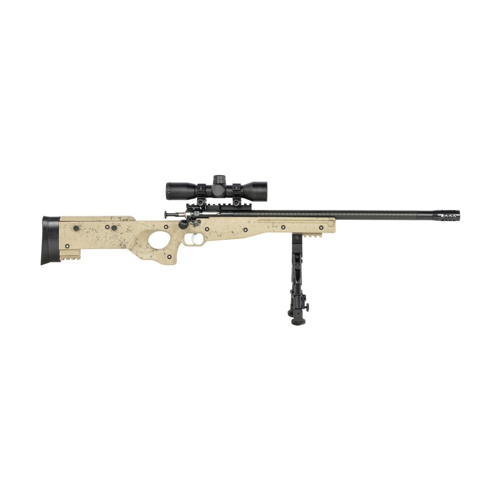 crickett ksa2143 my first rifle cpr 22 lr 1rd 16.13" carbon fiber threaded barrel, picatinny rail receiver, adj bipod forend, tan w/black webbing thumbhole Crickett KSA2143 My First Rifle CPR 22 LR 1rd 16.13" Carbon Fiber Threaded Sports South item 196314
