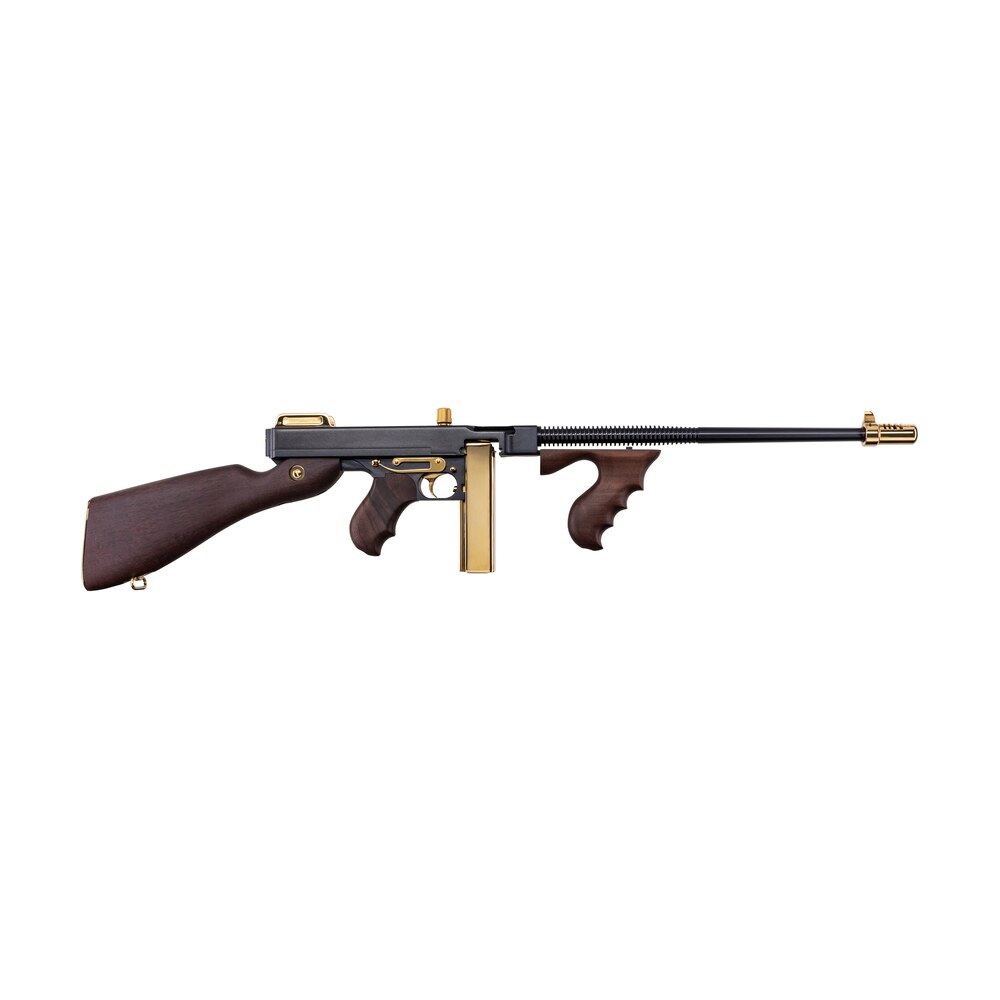 auto ordnance t1abtg 1927a 1 deluxe special edition carbine 45 acp 20+1 18" black compensated barrel, black steel w/titanium gold appointments receiver, american walnut furniture, gold plated buttplat Auto-Ordnance T1ABTG 1927A-1 Deluxe Special Edition Carbine 45 ACP 20+1 18" Black Compensated Sports South item 196449