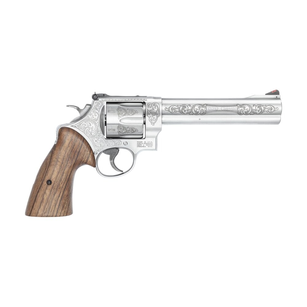 smith & wesson 14784 model 629 n frame large 44 s&w spl/44 rem mag 6 shot 6.50" stainless steel engraved barrel, cylinder & frame, tyler gun works bear hugger walnut grip, exposed hammer Smith & Wesson 14784 Model 629 N-Frame Large 44 S&W Spl/44 Rem Mag 6 Shot 6.50" Sports South item 196467