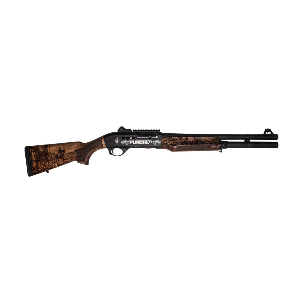 mac 21000122pnch cowboy puncher 12 gauge semi auto 3" 5+1 18.50" 18" black barrel, black engraved receiver w/picatinny rail, engraved wood stock MAC 21000122PNCH Cowboy Puncher 12 Gauge Semi-Auto 3" 5+1 18.50" 18" Black Sports South item 196763