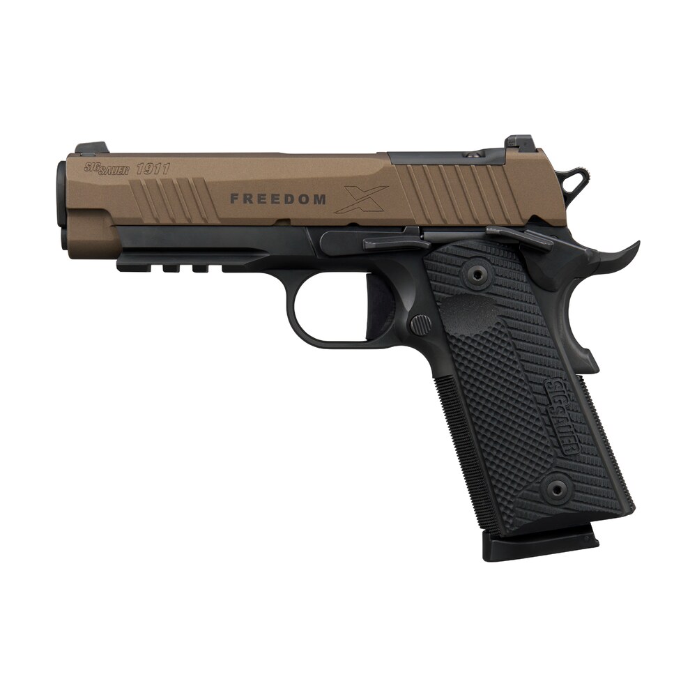 sig sauer 1911xca45fbzxr3p 1911 xseries carry 45 acp 8+1 4.20" bronze cerakote w/freedom engraving stainless steel optic ready/serrated slide, matte black dlc stainless steel frame w/beavertail & pica Sig Sauer 1911XCA45FBZXR3P 1911 XSeries Carry 45 ACP 8+1 4.20" Bronze Cerakote Sports South item 197098