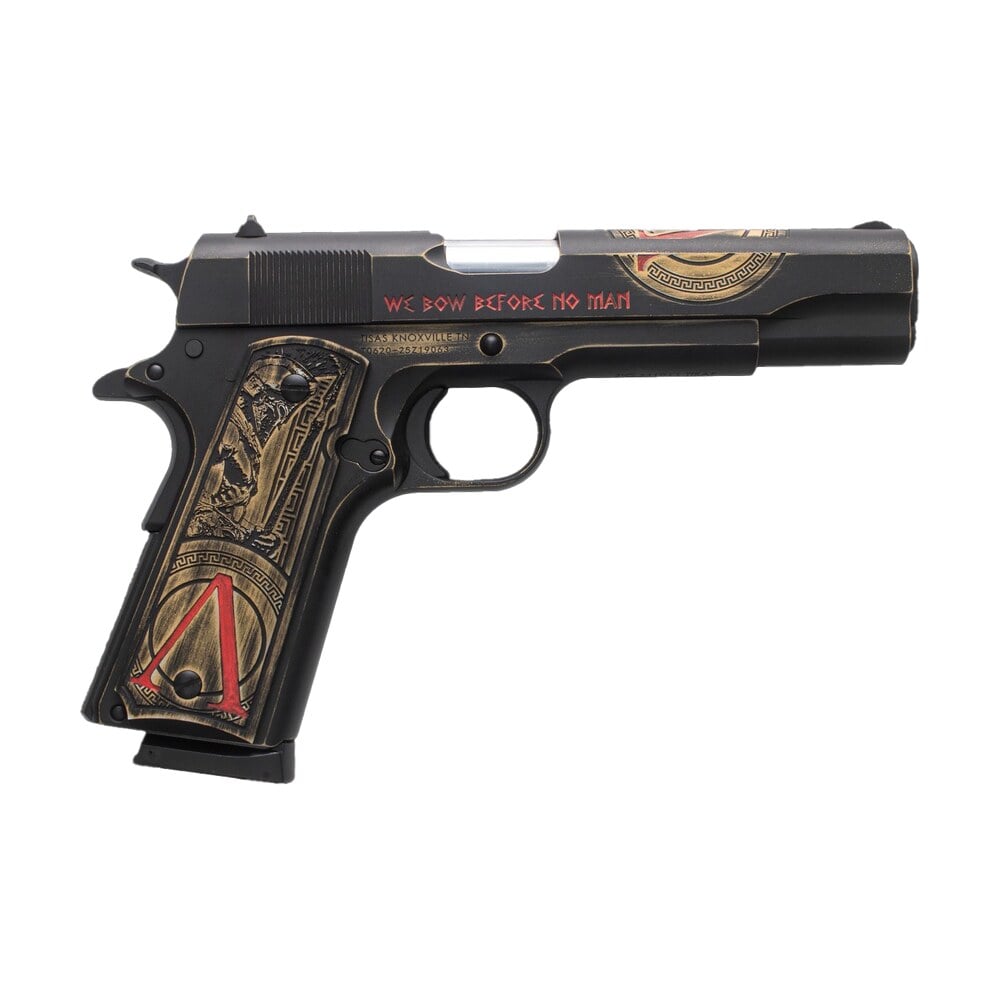 tisas arms 10100518aa1 1911 spartan full size 45 acp 7+1 5" distressed multi color cerakote serrated slide & carbon steel frame w/beavertail, aluminum cerakote w/engraving grip Tisas Arms 10100518AA1 1911 Spartan Full Size 45 ACP 7+1 5" Distressed Multi-Color Cerakote Sports South item 197294