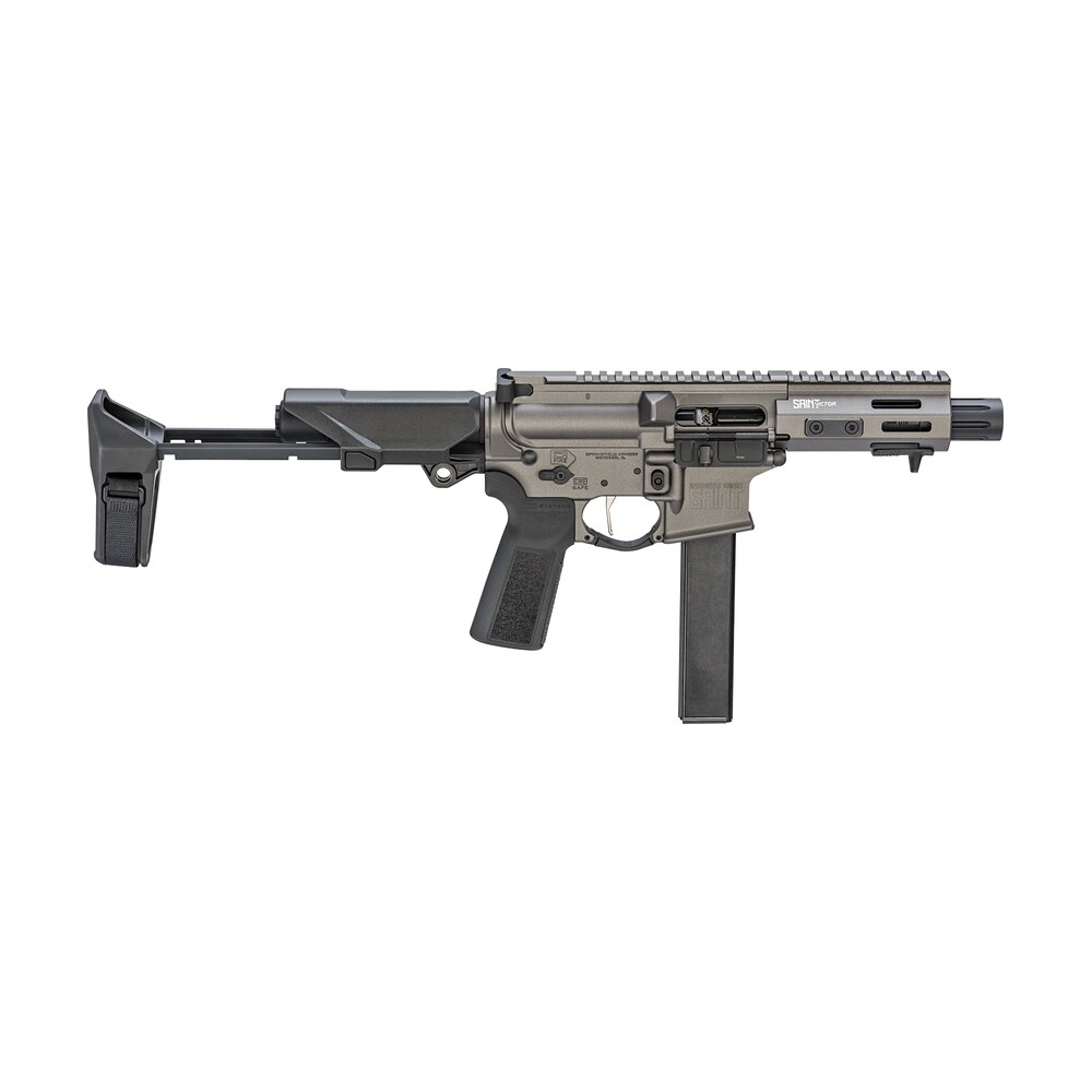 springfield armory stv95509t pdw saint victor pdw 9mm luger 32+1 5.50" tungsten gray cerakote aluminum receiver w/picatinny rail, black polymer sb tactical hbpdw brace, black polymer grip Springfield Armory STV95509T-PDW SAINT Victor PDW 9mm Luger 32+1 5.50" Tungsten Gray Cerakote Sports South item 197412
