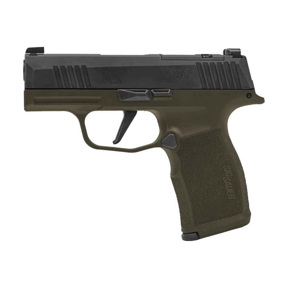 sig sauer 365x 9 bxr3 fs p365 xseries fortunate son 9mm luger 12+1 3.70" black dlc barrel, black nitron stainless steel optic ready/serrated slide, od green cerakote stainless steel frame w/accessory Sig Sauer 365X-9-BXR3-FS P365 XSeries Fortunate Son 9mm Luger 12+1 3.70" Black DLC Sports South item 197614