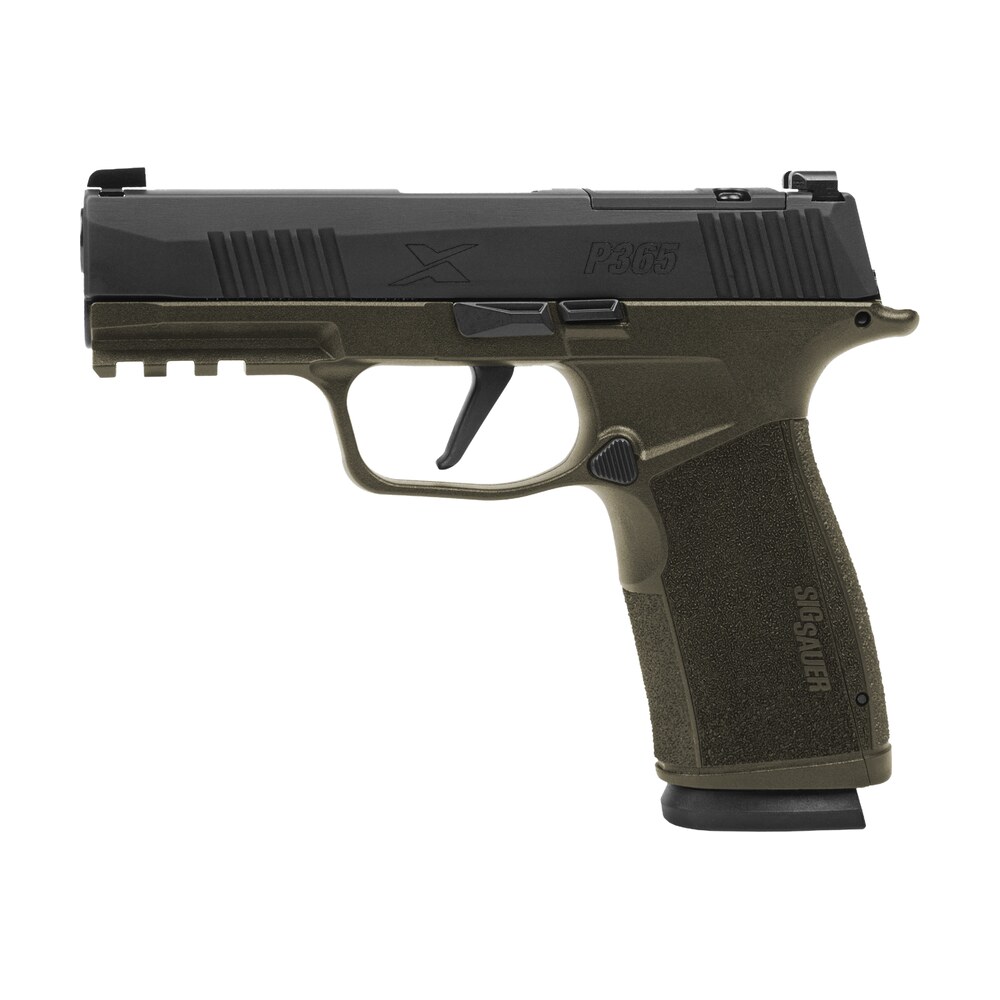 sig sauer 365xca 9 bxr3 fs p365 xmacro fortunate son 9mm luger 17+1 3.70" black dlc barrel, black nitron stainless steel optic ready/serrated slide, od green cerakote stainless steel frame w/beavertai Sig Sauer 365XCA-9-BXR3-FS P365 XMacro Fortunate Son 9mm Luger 17+1 3.70" Black DLC Sports South item 197615