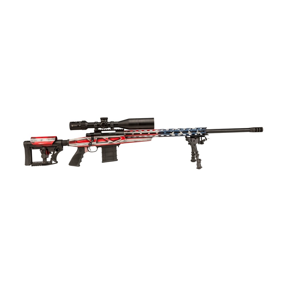 howa hcra25crusamdt 1500 w/optic 25 creedmoor 10+1 24" threaded barrel, american flag cerakote steel drilled & tapped receiver, buffalo river bipod, luth ar mba 4 black polymer stock, mdt grip, nikko Howa HCRA25CRUSAMDT 1500 Sports South item 197645