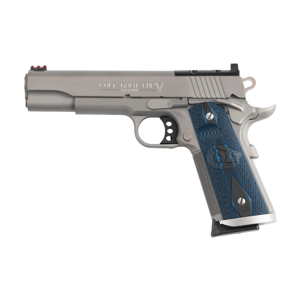colt mfg o5070xeor gold cup trophy full size 45 acp 8+1 5" stainless national match barrel, stainless steel optic ready/serrated slide & frame w/beavertail, ambidextrous Colt Mfg O5070XEOR Gold Cup Trophy Full Size 45 ACP 8+1 5" Stainless National Match Sports South item 197668