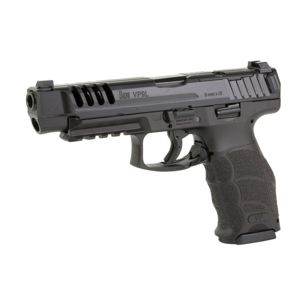 hk 81000947 vp9 l 9mm luger 10+1 5" polygonal rifled barrel, black steel barrel, black long/lightening cuts/optic cut slide, polymer frame w/picatinny rail, interchangeable backstrap grip HK 81000947 VP9 L 9mm Luger 10+1 5" Polygonal Rifled Sports South item 197807