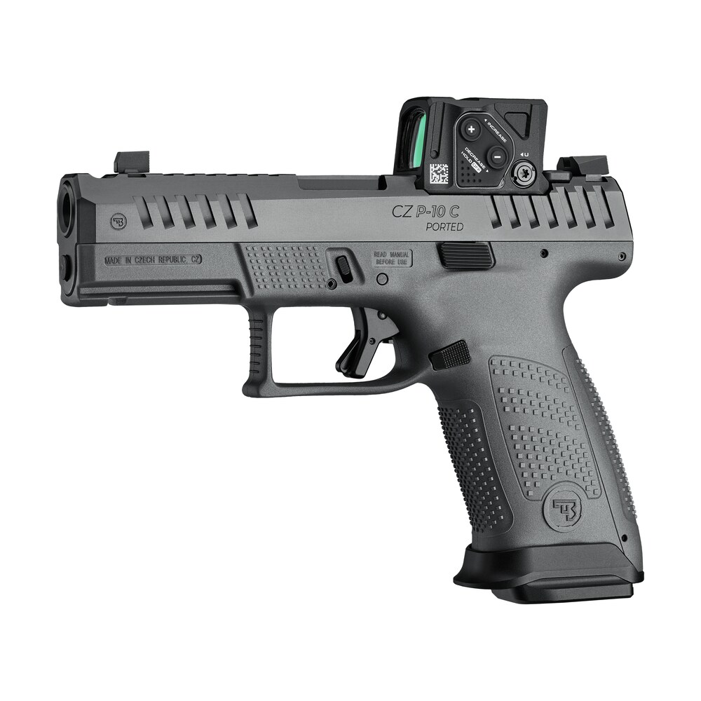 cz usa 91582 p 10 c compact 9mm luger 15+1 4" black nitride integral compensator barrel, black nitride steel serrated w/optic slide, black polymer frame w/accessory rail textured grip, aimpoint coa 3 CZ-USA 91582 P-10 C Compact 9mm Luger 15+1 4" Black Nitride Integral Compensator Sports South item 197856