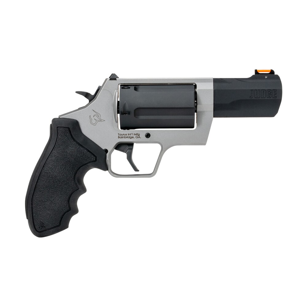 taurus 2 judge35 judge 45 long colt/410 gauge 5 shot 3" stainless steel barrel & frame, black stainless steel cylinder, black rubber grip, transfer bar safety Taurus 2-JUDGE35 Judge 45 Long Colt/410 Gauge 5 Shot 3" Stainless Steel Barrel & Sports South item 197943