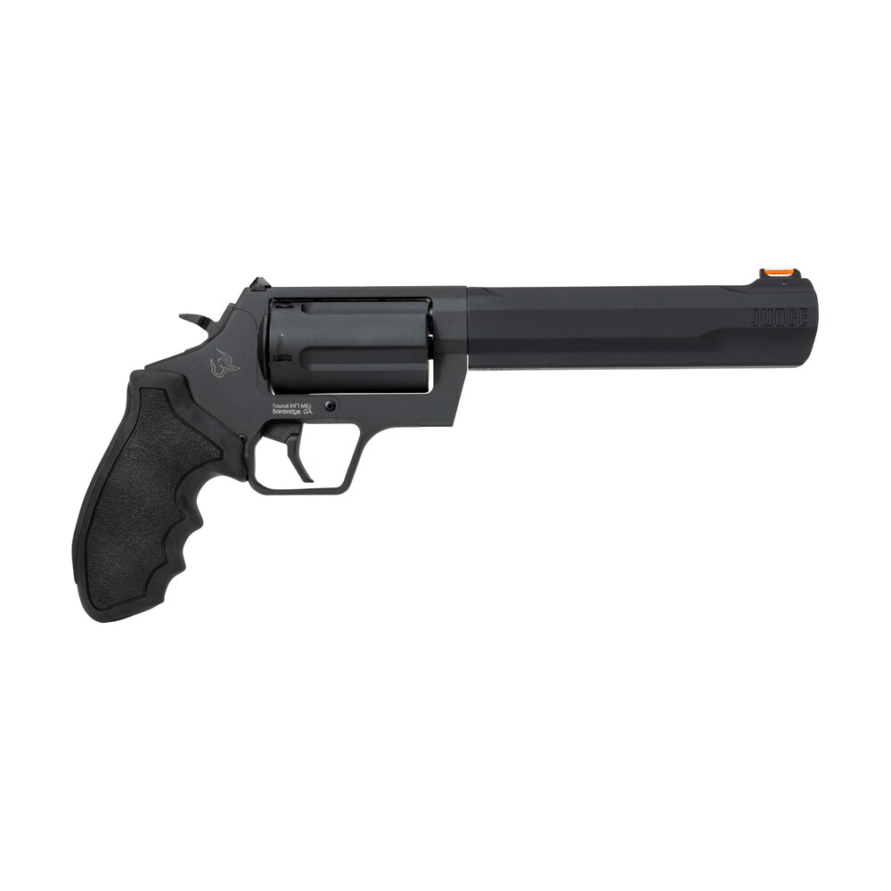 taurus 2 judge61 judge 45 long colt/410 gauge 5 shot 6.50" black stainless steel barrel, cylinder & frame, black rubber grip, transfer bar safety Taurus 2-JUDGE61 Judge 45 Long Colt/410 Gauge 5 Shot 6.50" Black Stainless Steel Sports South item 197944