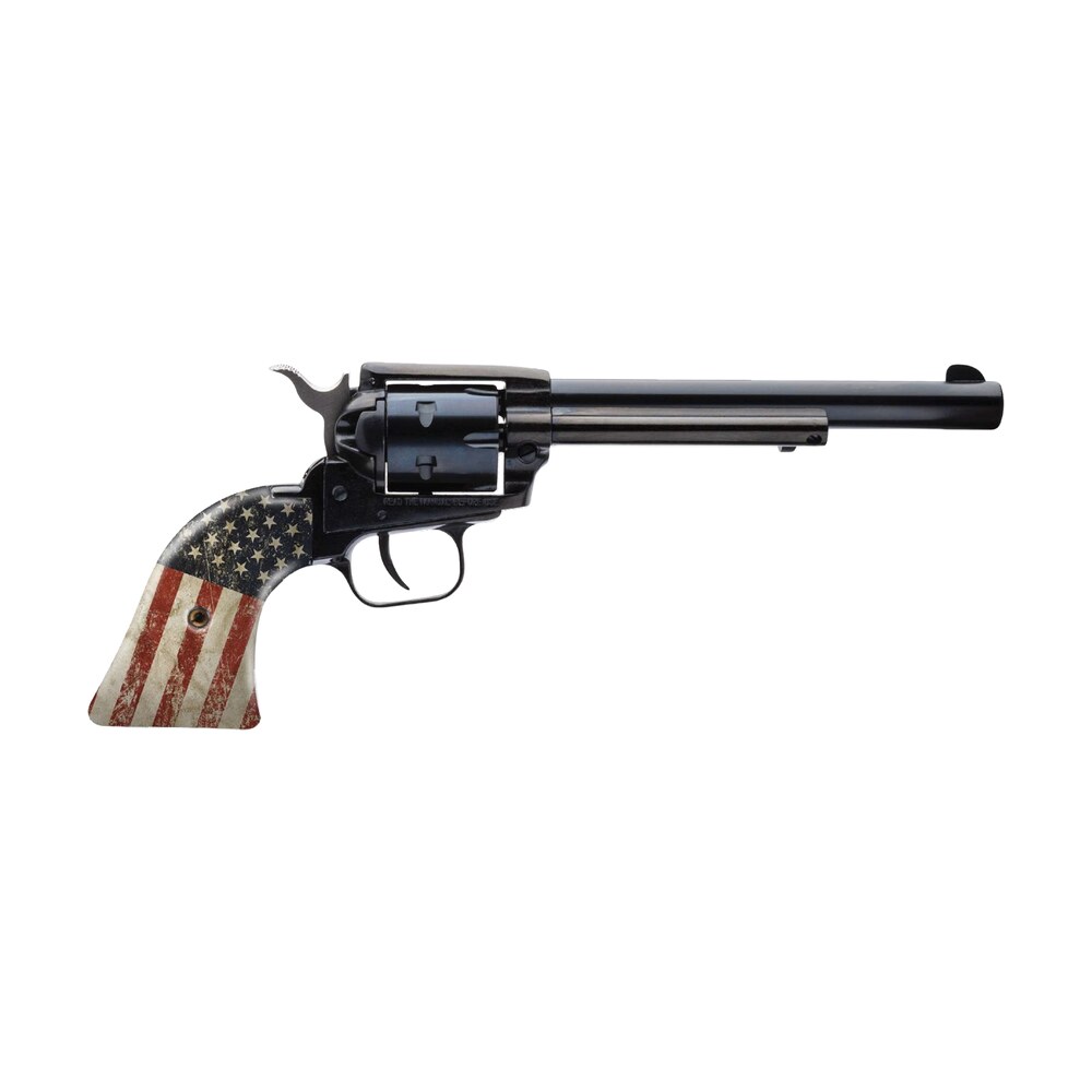 heritage mfg rr22b6 usf02 rough rider 22 lr 6 shot 6.50" black steel barrel & cylinder, black oxide zinc alloy frame, us flag grip Heritage Mfg RR22B6-USF02 Rough Rider 22 LR 6 Shot 6.50" Black Steel Barrel & Cylinder, Sports South item 197953