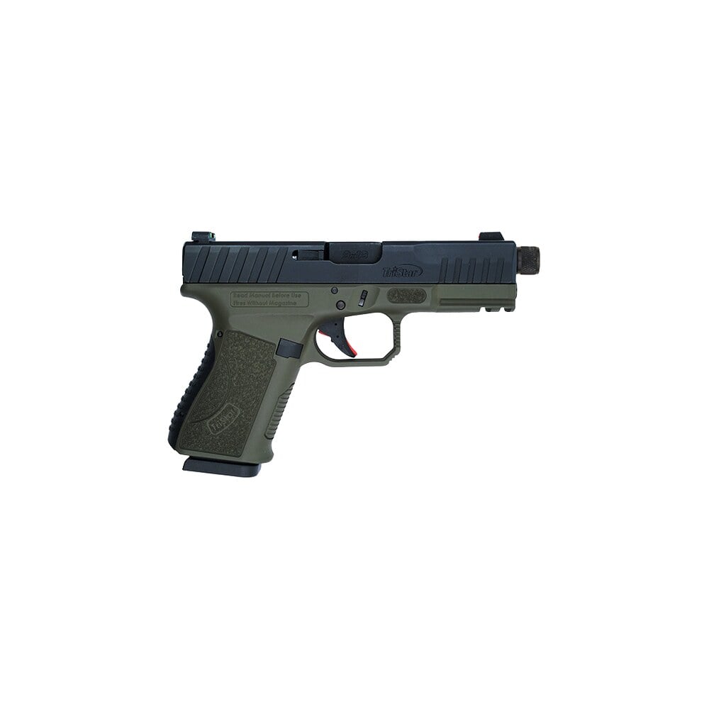 tristar 85786 apoc pro 9mm luger 15+1 4.50" black threaded barrel, black cerakote steel optic ready/serrated slide, od green polymer frame w/picatinny rail, interchangeable backstrap grip TriStar 85786 Apoc Pro 9mm Luger 15+1 4.50" Black Threaded Sports South item 198039
