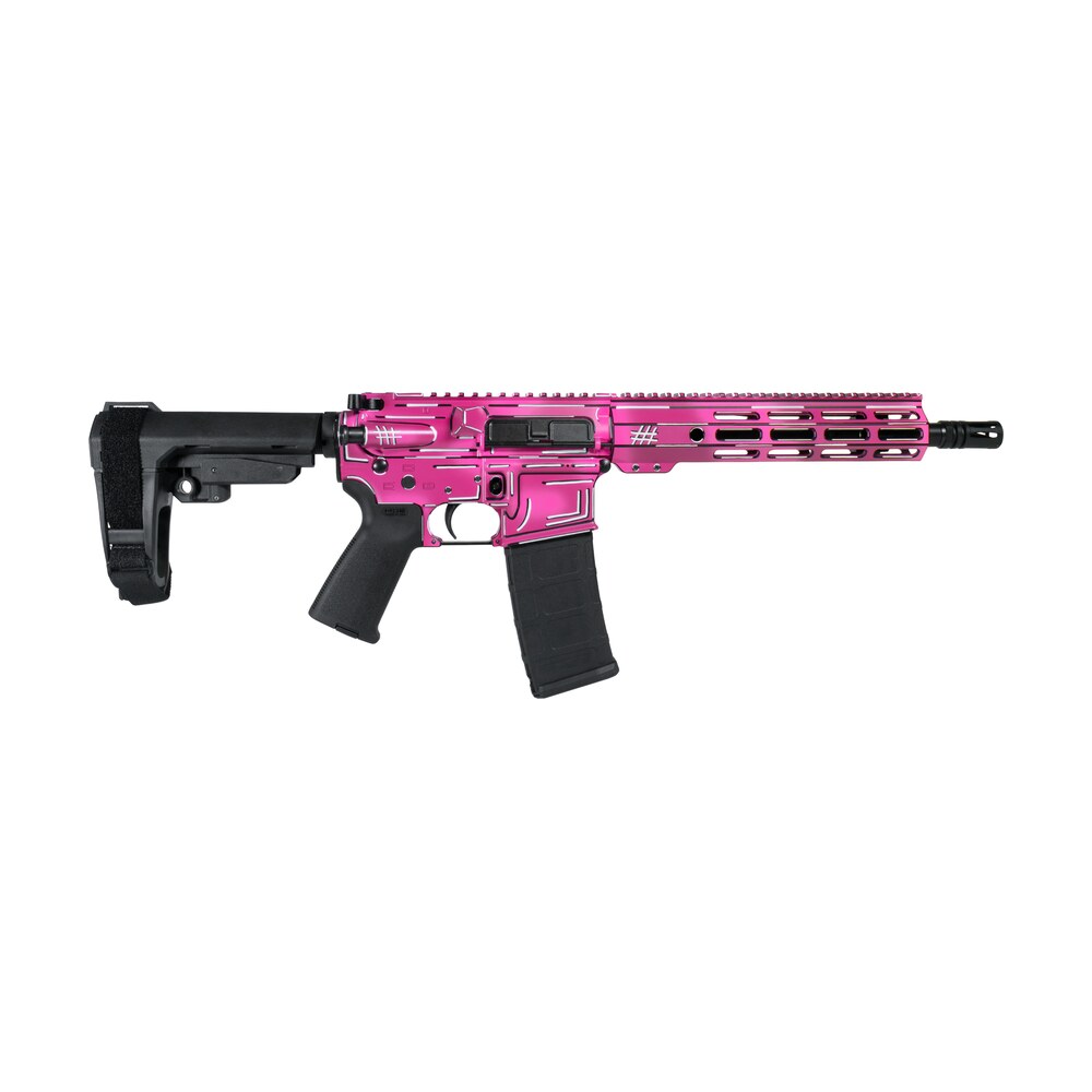 shark coast tactical scc06254apk p anime 15 pink 5.56 nato 30+1 10.50" black nitride threaded barrel, pink cerakote aluminum receiver w/picatinny rail, m lok handguard, polymer sb tactical sba3 brace, Shark Coast Tactical SCC06254APK-P Anime-15 Pink 5.56 NATO 30+1 10.50" Black Nitride Threaded Sports South item 198591