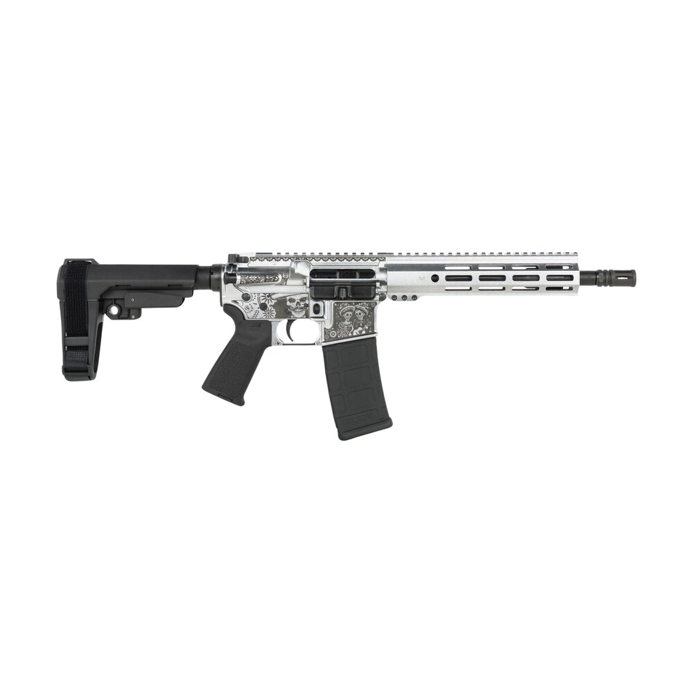 shark coast tactical scc07374dod p day of the dead 5.56 nato 30+1 10.50" black nitride threaded barrel, aluminum laser engraved receiver w/picatinny rail, m lok handguard, polymer sb tactical sba3 br Shark Coast Tactical SCC07374DOD-P Day of the Dead 5.56 NATO 30+1 10.50" Black Nitride Threaded Sports South item 198610