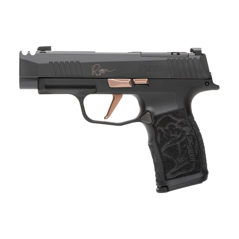sig sauer 365xl9rose p365xl rose kit micro compact 9mm luger 12+1 3.10" black nitron stainless steel integrated compensator/optic ready/serrated slide, black w/rose gold accents frame w/accessory rail Sig Sauer 365XL9ROSE P365XL Rose Kit Micro-Compact 9mm Luger 12+1 3.10" Black Nitron Stainless Sports South item 199616